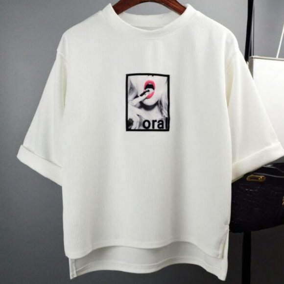 White 7-point sleeve T-shirt